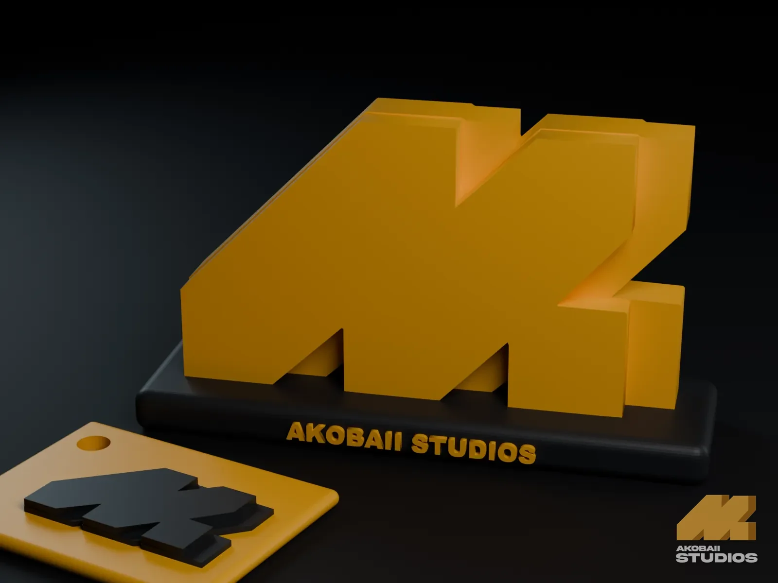 Akobaii 3D printed desk logo and keychain, render