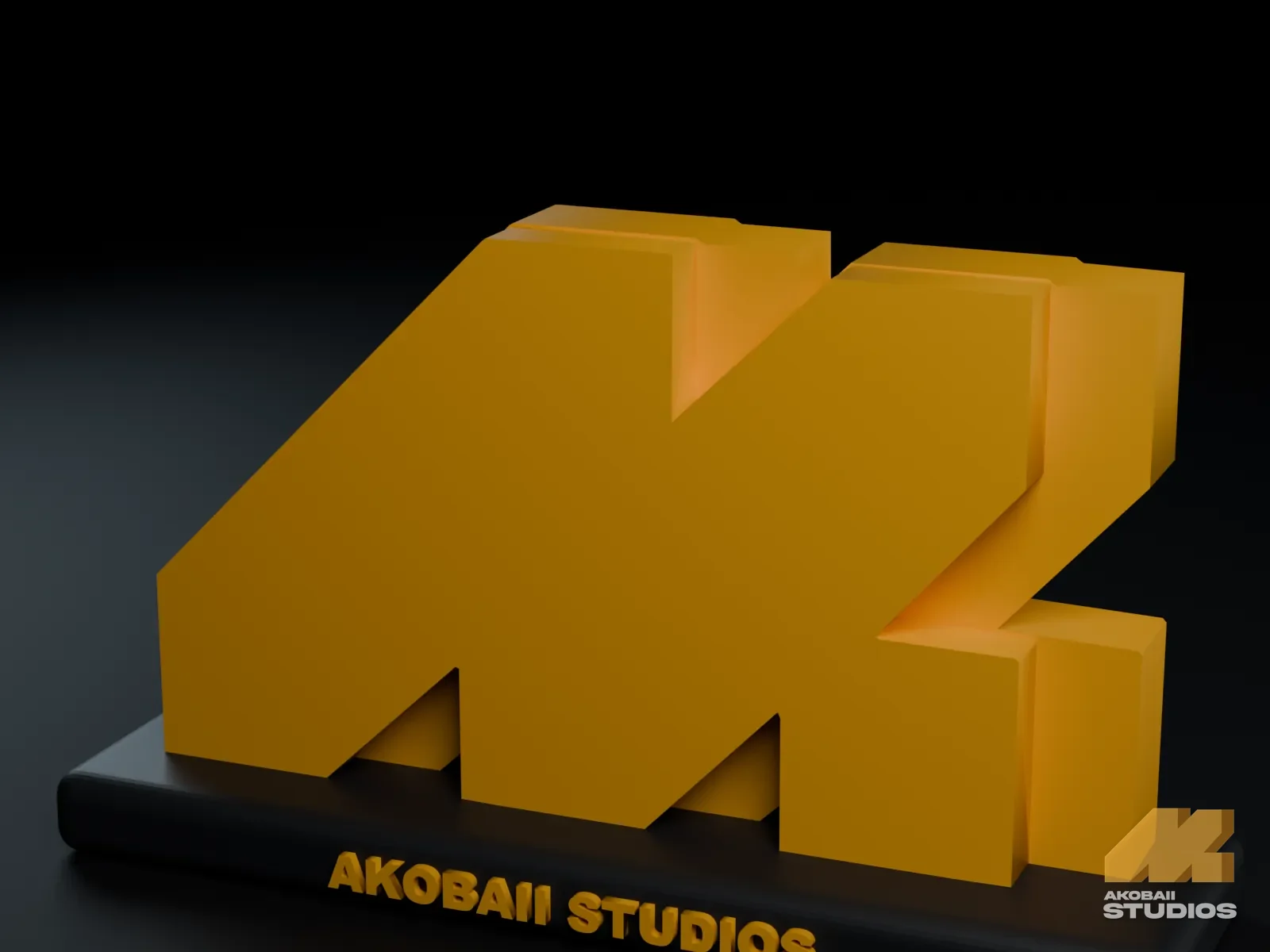 Akobaii desk logo for 3D printing, amber on graphite base