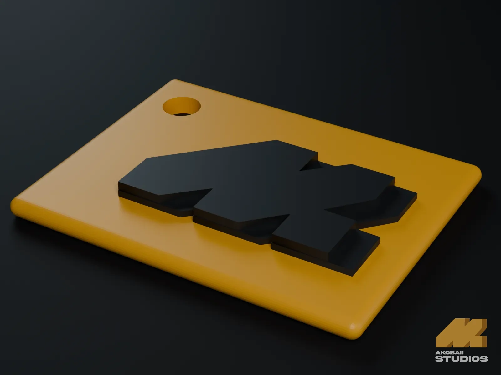 Akobaii keychain for 3D printing, dark logo on amber plate