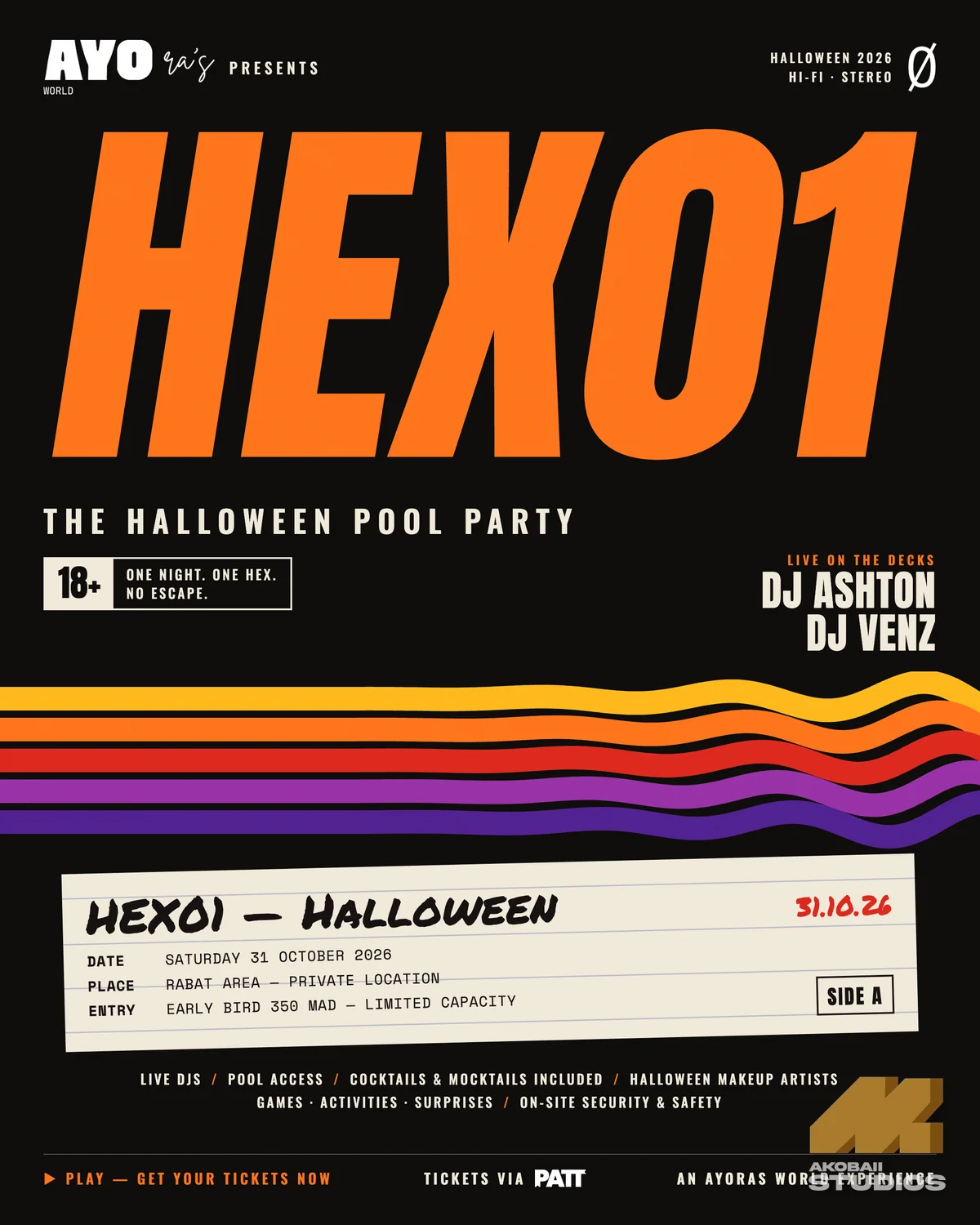 HEX01 flyer in VHS tape style