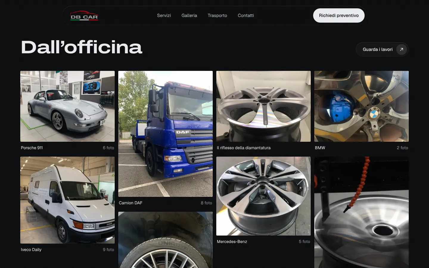 DB Car website: gallery of repaired cars and wheels