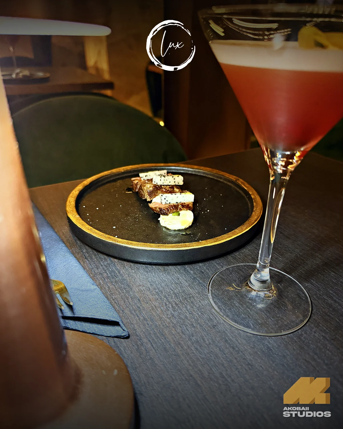 Instagram post with a cocktail and a dish