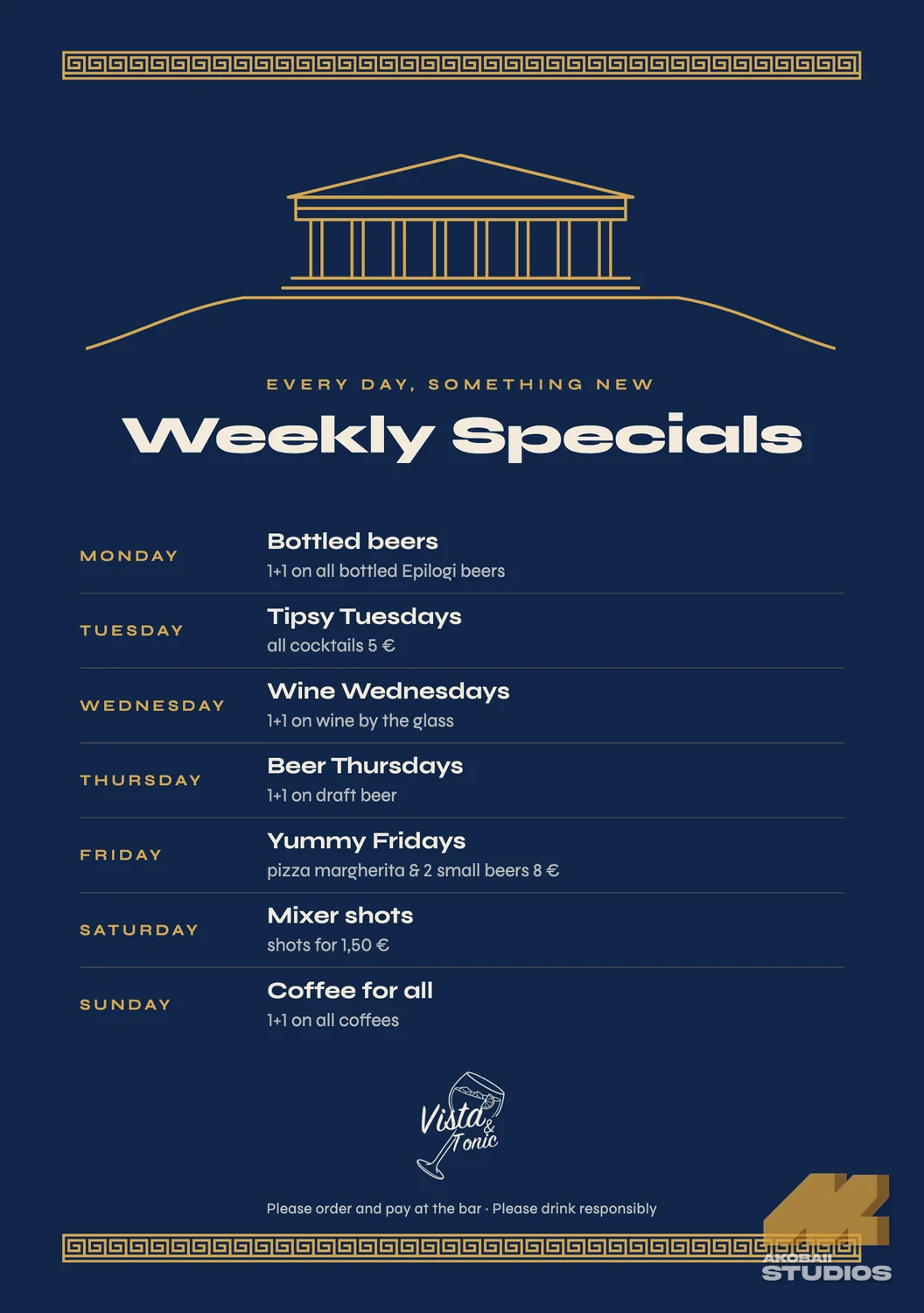 Weekly specials menu